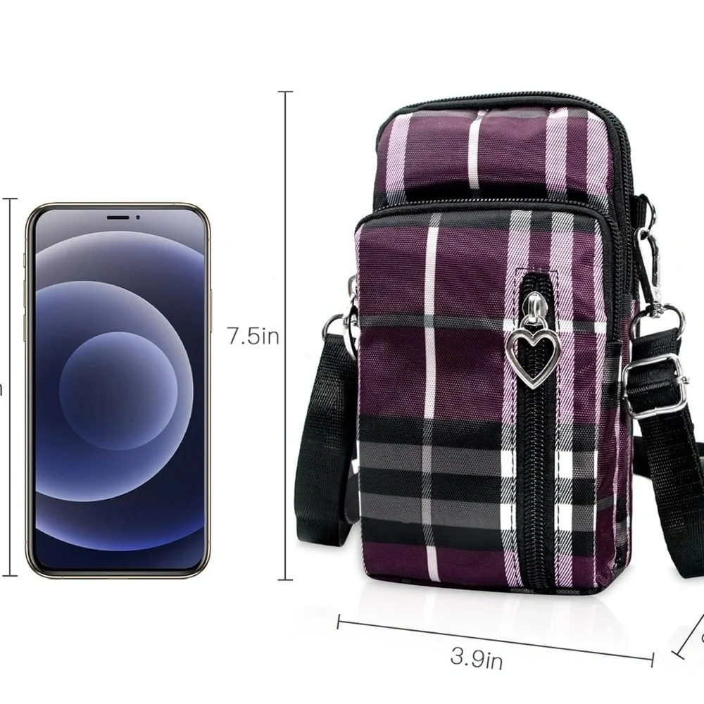 NEW Lightweight Small Nylon Crossbody Cell Phone Travel Pouch in Purple Stripes